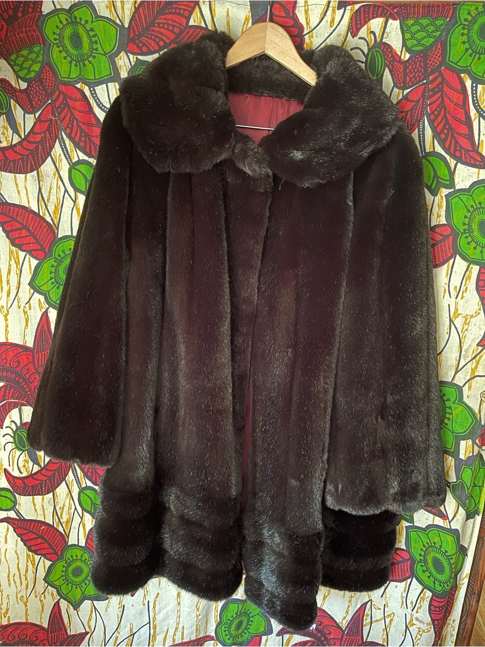 Tissavel Dark Brown Faux Fur Coat with Rounded Collar - Imported from France